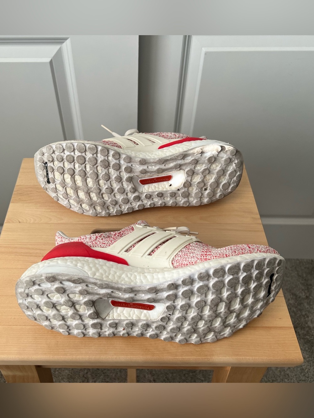 Adidas Red and White Boost Running Sneakers - Picture 6 of 9